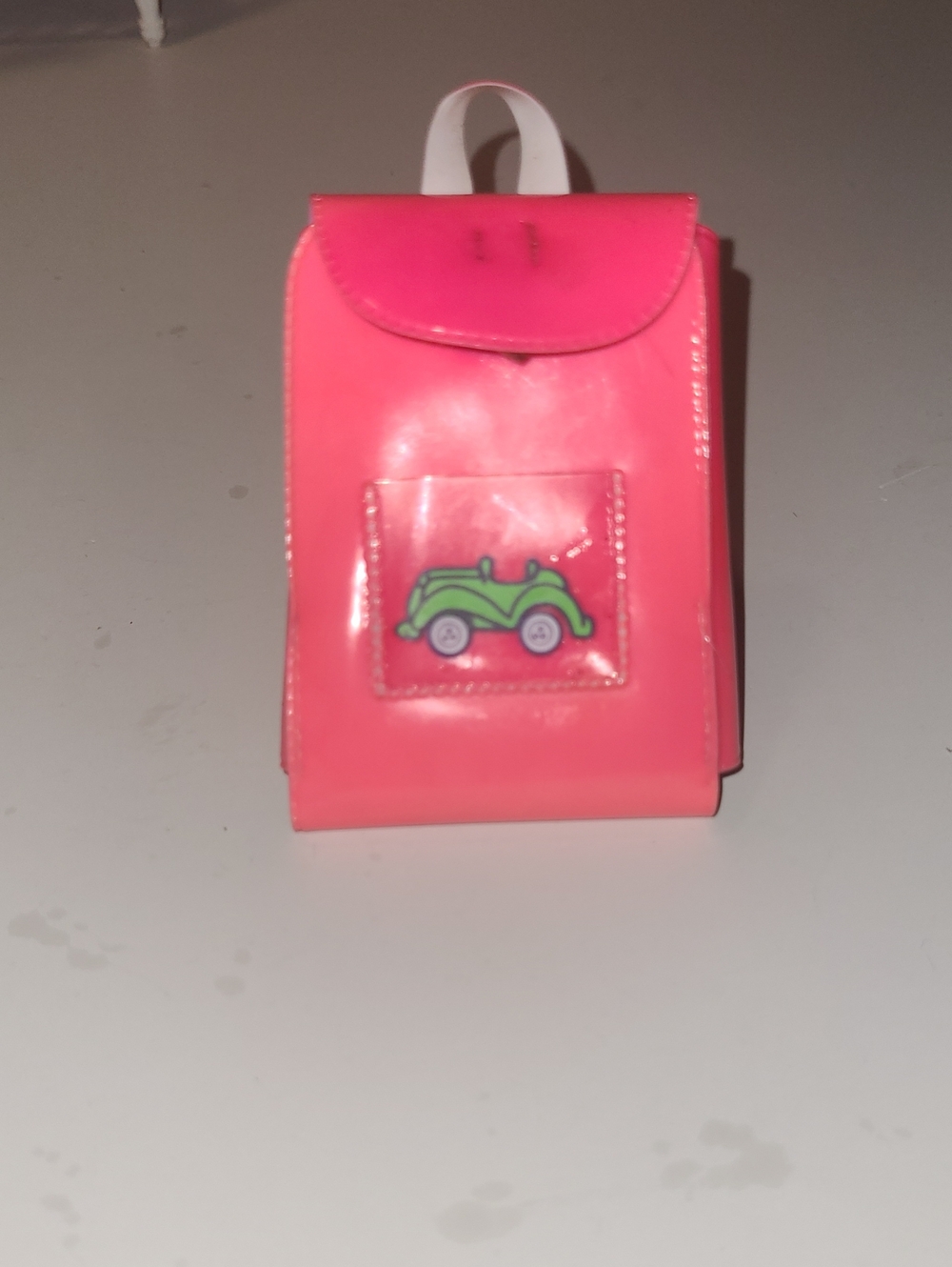 Barbie Hot Pink Doll Backpack with Green Car Patch and White Handle